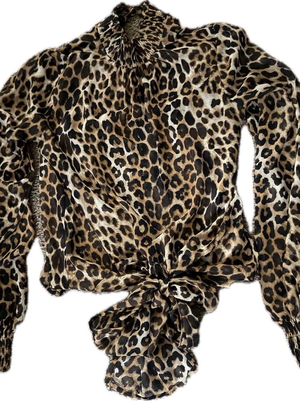 Express Leopard-Print Tie-Front Blouse in Brown/Black/Cream